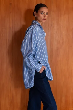 Two Makes One Shirt - Blue with White Stripe